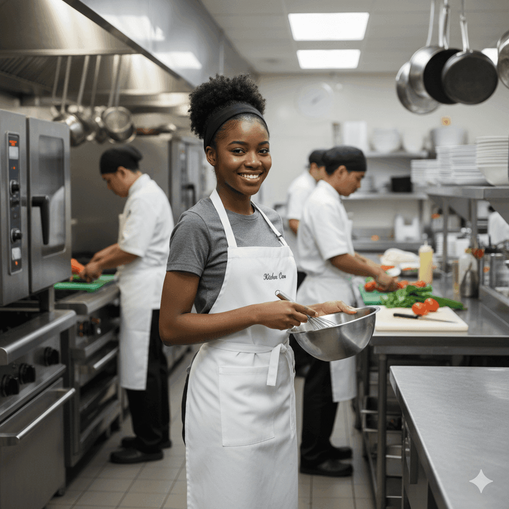 Kitchen helper preparing food