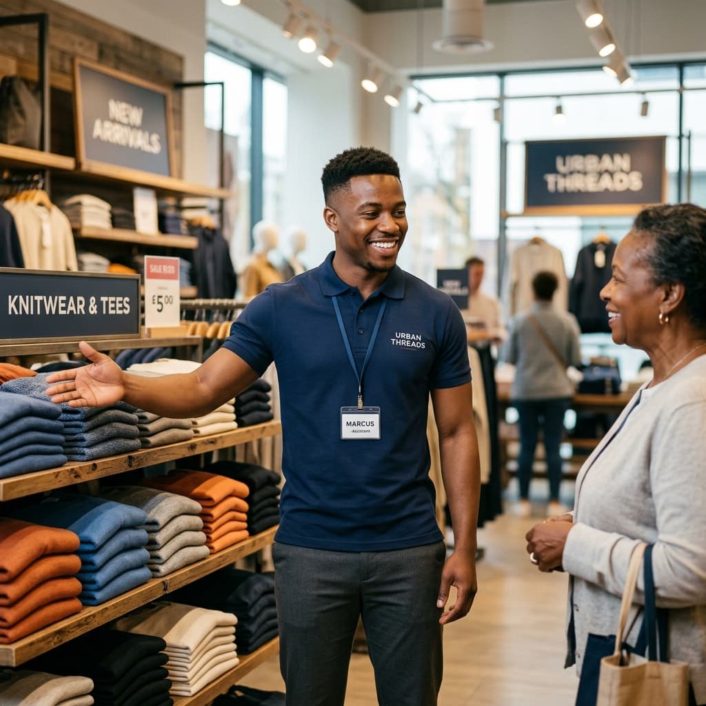 Retail assistant helping a customer